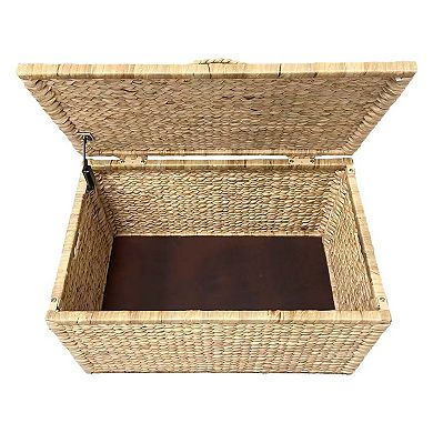 eHemco Water Hyacinth Wicker Storage Trunk with Metal Frame, 30 by 17.5 by 17.5 Inches, Natural