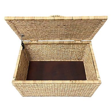 Ehemco Water Hyacinth Wicker Storage Trunk With Metal Frame, 30 by 17.5 by 17.5 Inches, Natural