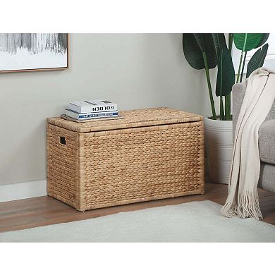 eHemco Water Hyacinth Wicker Storage Trunk with Metal Frame, 30 by 17.5 by 17.5 Inches, Natural