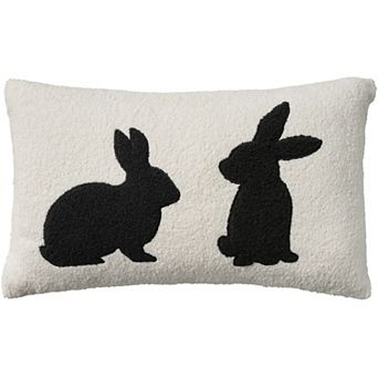 Mina Victory Pet Rabbits Silhouette 12" x 21" Black Faux Shearling Indoor Throw Pillow