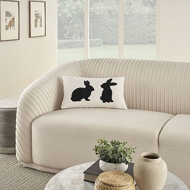 Mina Victory Pet Rabbits Silhouette 12" x 21" Black Faux Shearling Indoor Throw Pillow