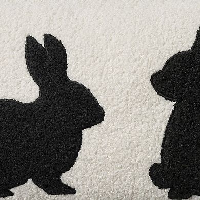 Mina Victory Pet Rabbits Silhouette 12" x 21" Black Faux Shearling Indoor Throw Pillow