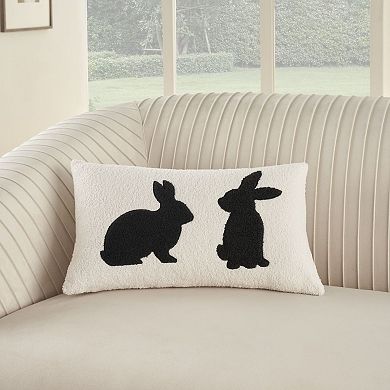 Mina Victory Pet Rabbits Silhouette 12" x 21" Black Faux Shearling Indoor Throw Pillow