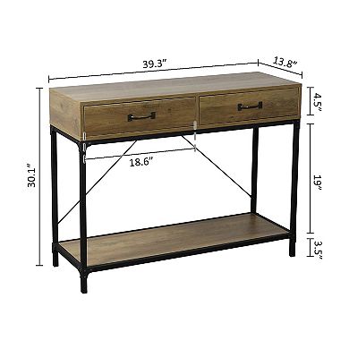 eHemco Rustic Console Table with 2 Drawers and Storage Shelf for Living Room, 39.3 Inches Width
