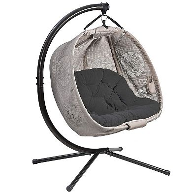 Double Swing Egg Chair with Stand Large 2 Person Indoor Outdoor Wicker Patio Twins Basket Hanging Chair