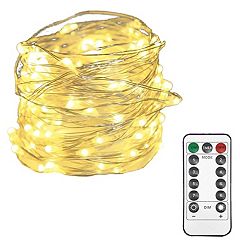 TWINKLE STAR Christmas Fairy Lights Battery Operated, 33ft 100 LED  Waterproof Silver Wire String Light, Remote