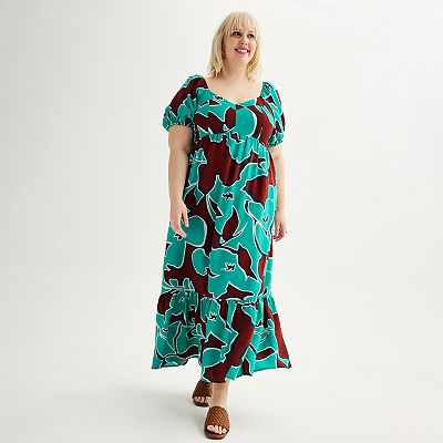off shoulder dress with floral embellishment in frosted sage Petal and Pup Women's Nadia One Shoulder Maxi Dress