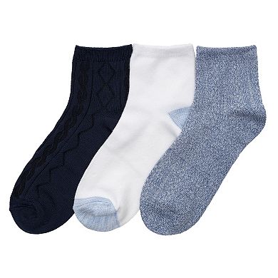 Women's Cuddl Duds® 3-Pack Diamond Pointelle Anklet Socks