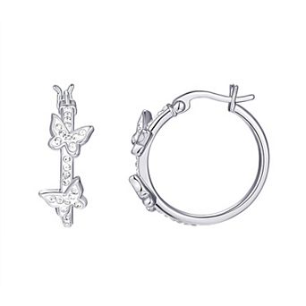 Chrystina Silver Plated Crystal Butterfly Hoop Earrings