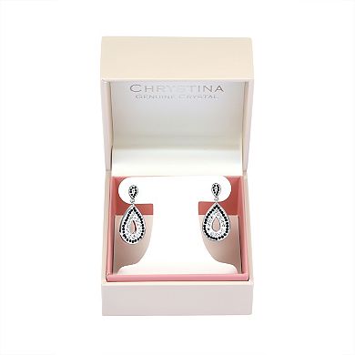 Chrystina Silver Plated Crystal Black & White Teardrop Dangle Earrings