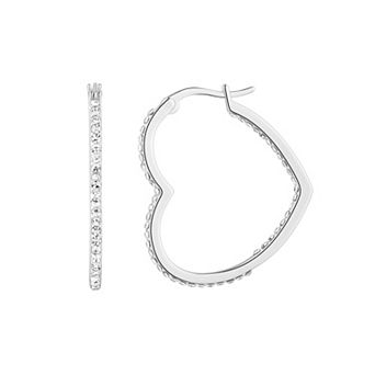 Chrystina Silver Plated Crystal Inside-Out Heart Hoop Earrings