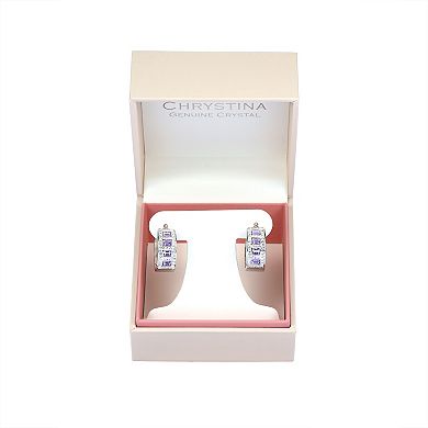 Chrystina Silver Plated Purple & White Crystal Hoop Earrings