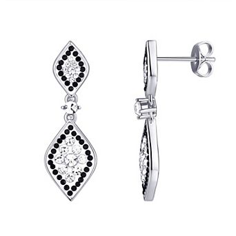 Chrystina Silver Plated Black & White Drop Crystal Earrings