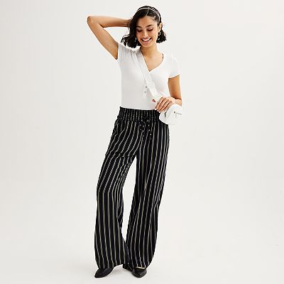 Juniors' SO® High Rise Smocked Waist Wide Leg Pants