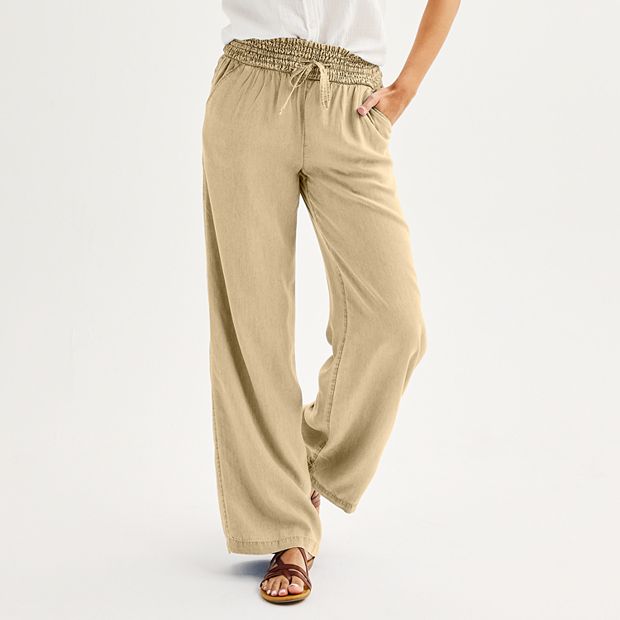 Juniors' SO® High Rise Smocked Waist Wide Leg Pants