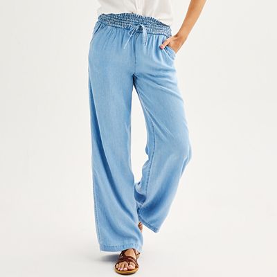 Juniors' SO® High Rise Smocked Waist Wide Leg Pants