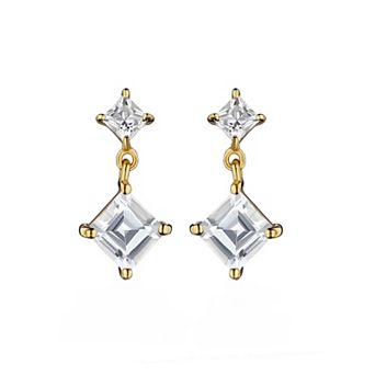 House of Frosted 14k Gold Over Silver White Topaz Double Drop Earrings