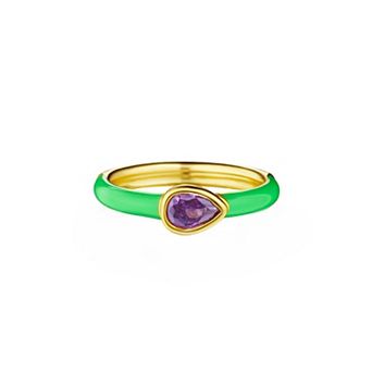 House of Frosted 14k Gold Over Silver Green Enamel Amethyst Ring
