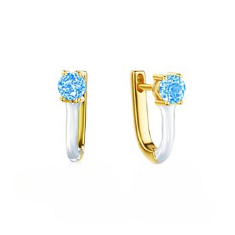 House of Frosted 14k Gold Over Silver White Enamel & Blue Topaz Earrings