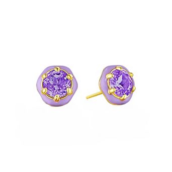 House of Frosted 14k Gold Over Silver Purple Enamel & Amethyst Earrings