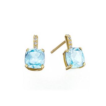House of Frosted 14k Gold Over Silver Blue Topaz Pave Earrings