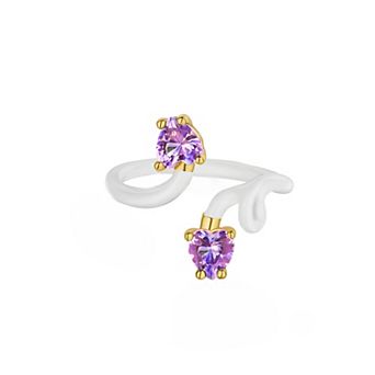 House of Frosted 14k Gold Over Silver White Enamel & Amethyst Ring