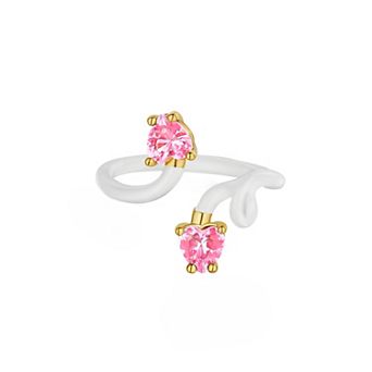 House of Frosted 14k Gold Over Silver White Enamel & Pink Topaz Ring