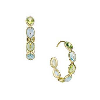 House of Frosted 14K Gold Plated Multi Gem Hoop Earrings