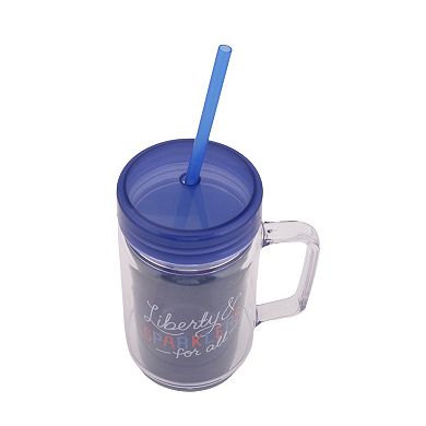 Celebrate Together??? Americana "Liberty & Sparklers For All" Mason Jar Cup with Lid & Straw