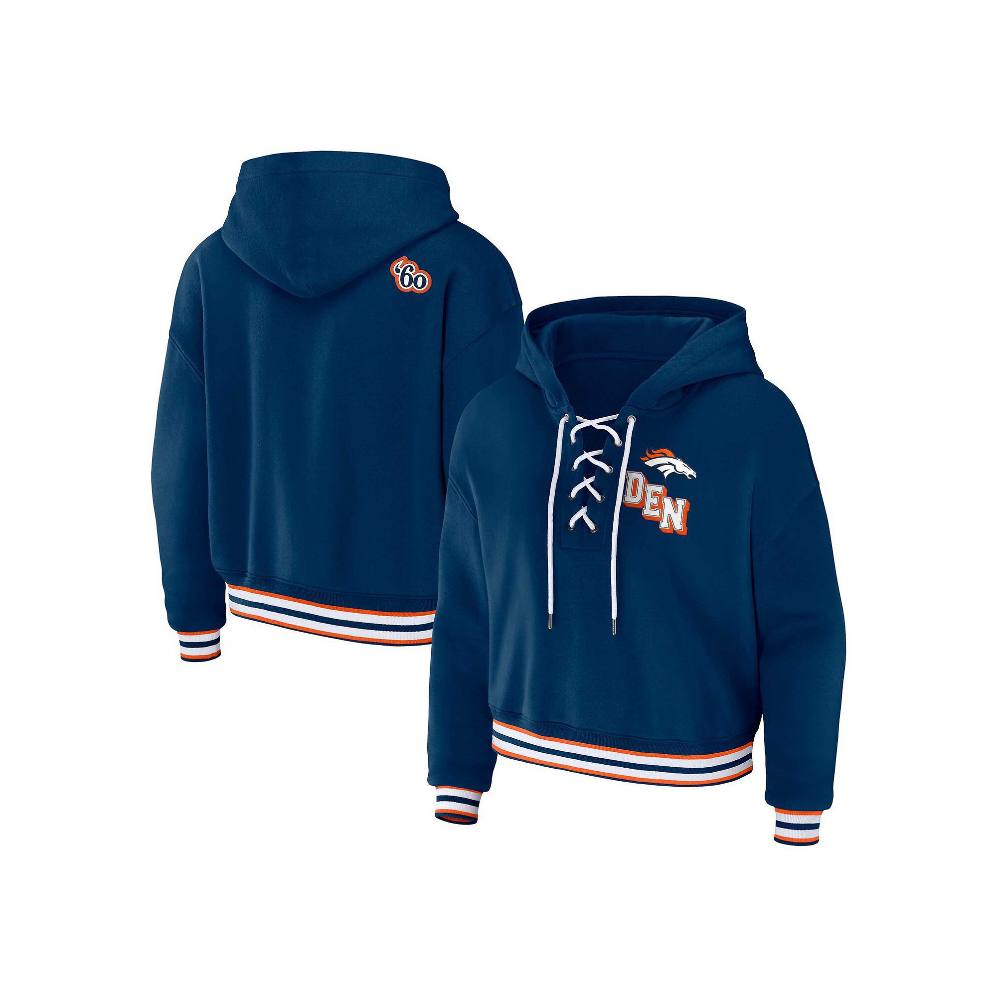 Womens WEAR by Erin Andrews Navy Denver Broncos Plus Size Lace-Up Pullover