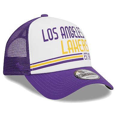 Men's New Era White Los Angeles Lakers Lift Pass Foam Front Trucker 9FORTY Adjustable Hat