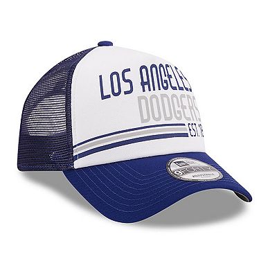 Men's New Era White/Royal Los Angeles Dodgers Stacked A-Frame Trucker 9FORTY Adjustable Hat