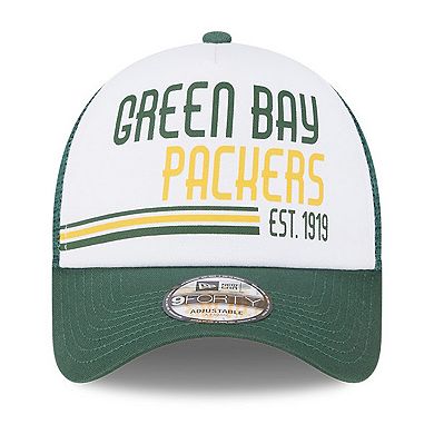 Men's New Era White/Green Green Bay Packers Stacked A-Frame Trucker 9FORTY Adjustable Hat
