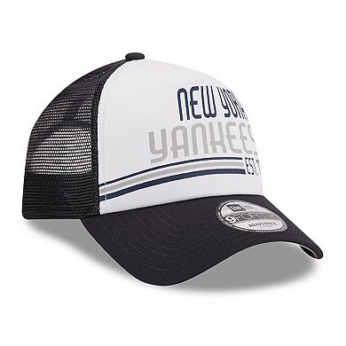 Men's New Era White/Navy New York Yankees Stacked A-Frame Trucker 9FORTY Adjustable Hat