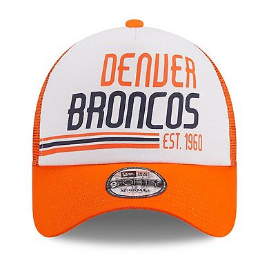 Men's New Era White/Orange Denver Broncos Stacked A-Frame Trucker 9FORTY Adjustable Hat