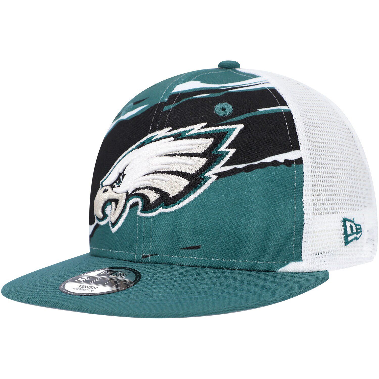 Youth Mitchell & Ness Black/Kelly Green Philadelphia Eagles Team Script  Snapback Hat