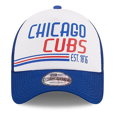 Men's New Era White/Royal Chicago Cubs Stacked A-Frame Trucker 9FORTY Adjustable Hat