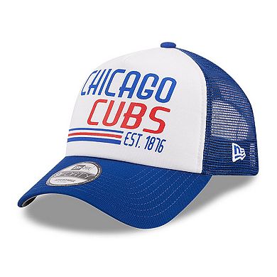 Men's New Era White/Royal Chicago Cubs Stacked A-Frame Trucker 9FORTY Adjustable Hat
