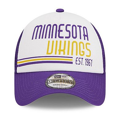 Men's New Era White/Purple Minnesota Vikings Stacked A-Frame Trucker 9FORTY Adjustable Hat