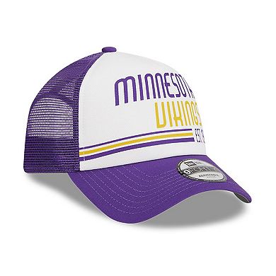 Men's New Era White/Purple Minnesota Vikings Stacked A-Frame Trucker 9FORTY Adjustable Hat