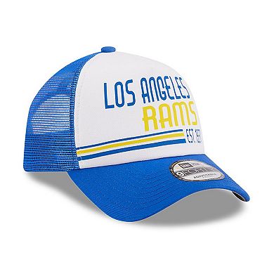 Men's New Era White/Royal Los Angeles Rams Stacked A-Frame Trucker 9FORTY Adjustable Hat