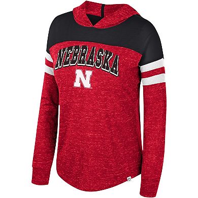 Women's Colosseum Scarlet Nebraska Huskers Speckled Color Block Long Sleeve Hooded T-Shirt