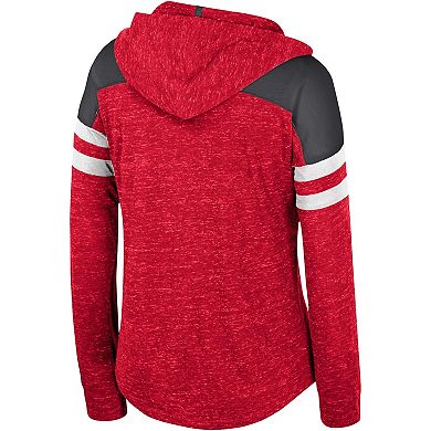 Women's Colosseum Scarlet Nebraska Huskers Speckled Color Block Long Sleeve Hooded T-Shirt