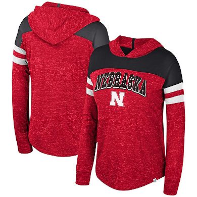 Women's Colosseum Scarlet Nebraska Huskers Speckled Color Block Long Sleeve Hooded T-Shirt