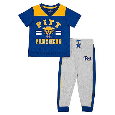 Toddler Colosseum Royal/Heather Gray Pitt Panthers Ka-Boot-It Jersey & Pants Set