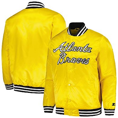 Men's Starter Gold Atlanta Braves Cross Bronx Fashion Satin Full-Snap Varsity Jacket