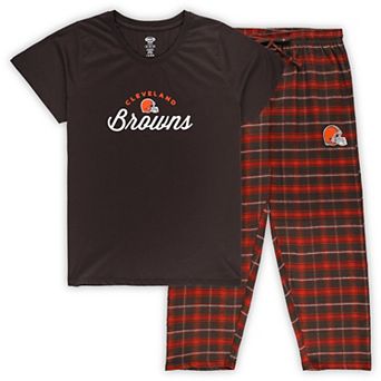 Women's Concepts Sport Brown Cleveland Browns Plus Size Badge T-Shirt & Flannel Pants Sleep Set