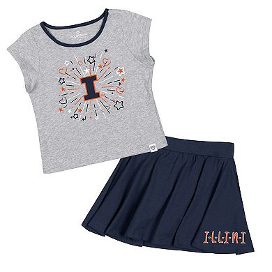Girls Toddler Colosseum Heather Gray/Navy Illinois Fighting Illini Two-Piece Minds For Molding T-Shirt & Skirt Set