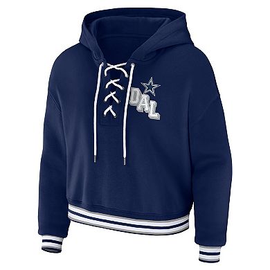 Women's WEAR by Erin Andrews Navy Dallas Cowboys Lace-Up Pullover Hoodie