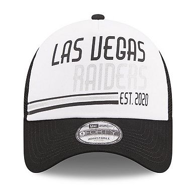 Men's New Era White/Black Las Vegas Raiders Stacked A-Frame Trucker 9FORTY Adjustable Hat